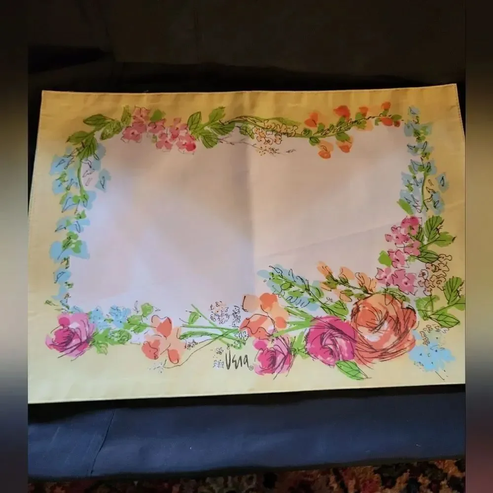 Vintage Pristine '70'S Set Of 2 Vera Neumann Placemats Yellow Flora 17